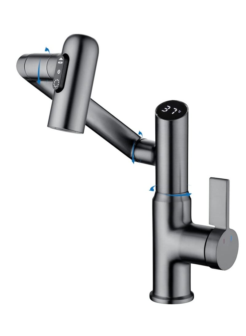 SYOSI Smart Temperature Bathroom Faucet,  Faucet features 360-degree swivel and liftable capability with pull down sprayer, for Single Handle Bathroom Sink, Kitchen Faucet taps (Matte Grey) - Image 1