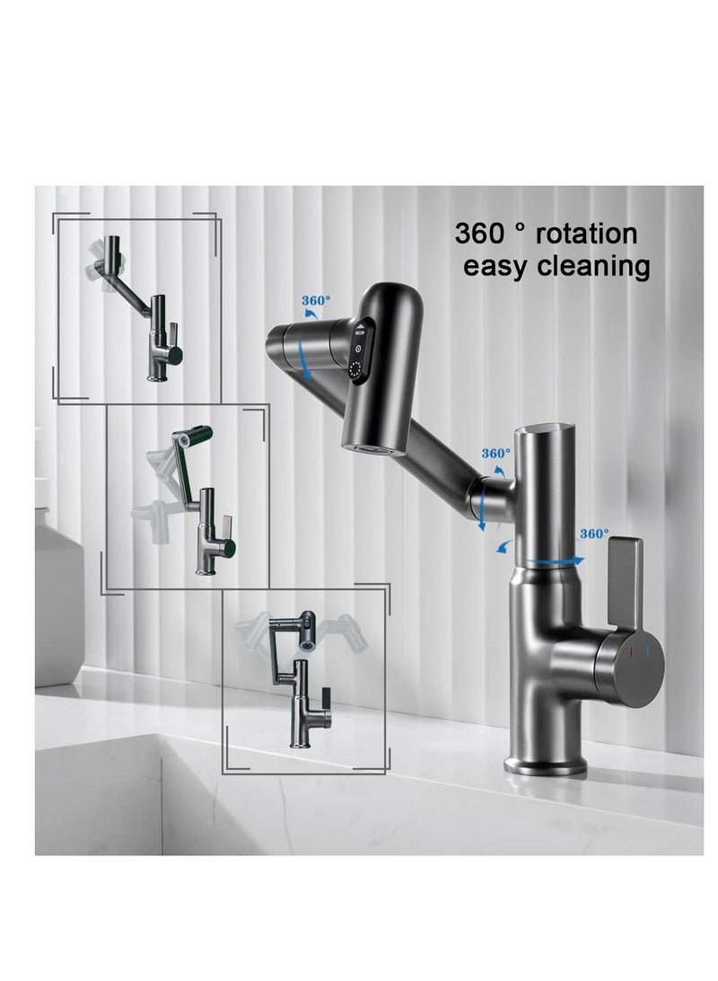 SYOSI Smart Temperature Bathroom Faucet,  Faucet features 360-degree swivel and liftable capability with pull down sprayer, for Single Handle Bathroom Sink, Kitchen Faucet taps (Matte Grey) - Image 4