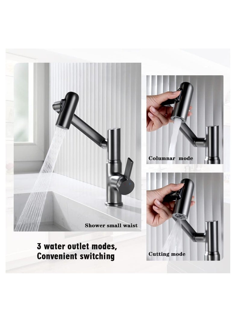 SYOSI Smart Temperature Bathroom Faucet,  Faucet features 360-degree swivel and liftable capability with pull down sprayer, for Single Handle Bathroom Sink, Kitchen Faucet taps (Matte Grey) - Image 3