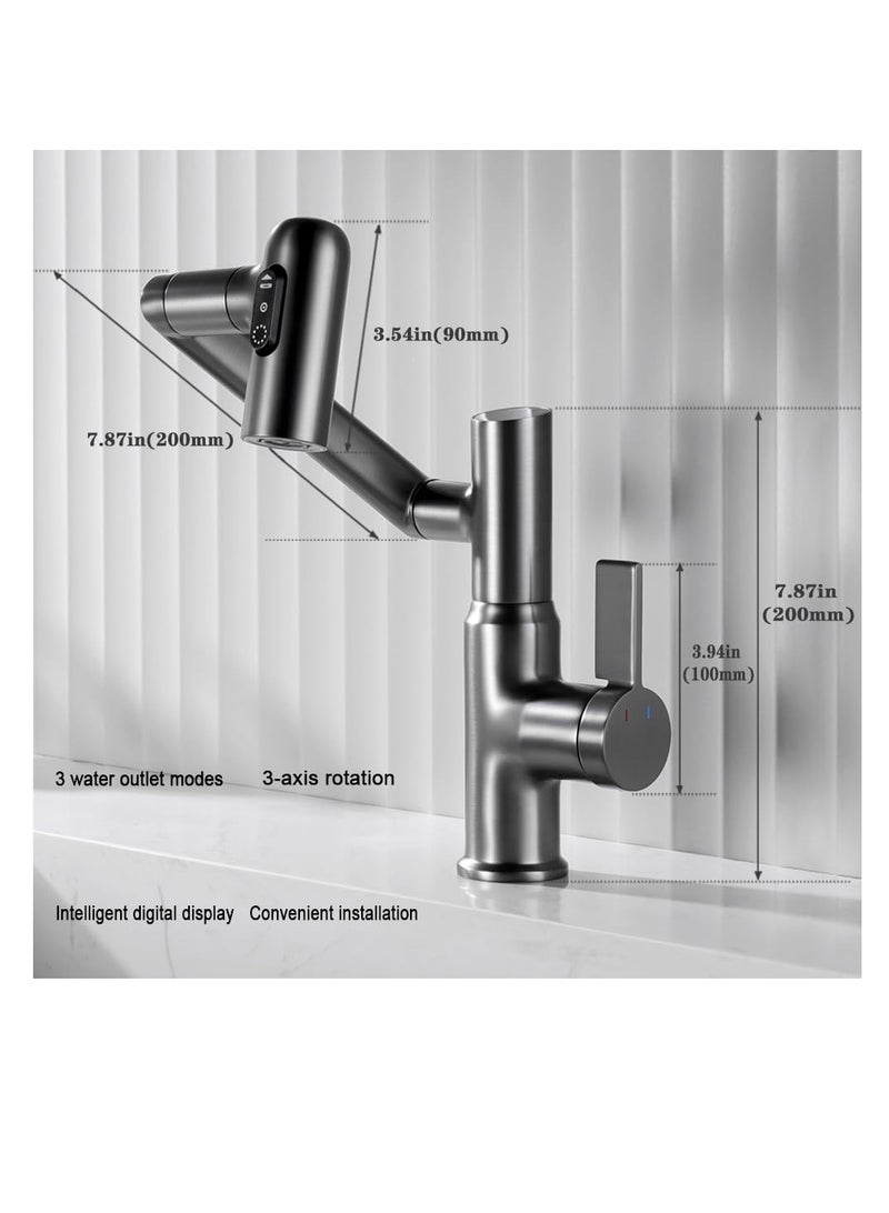 SYOSI Smart Temperature Bathroom Faucet,  Faucet features 360-degree swivel and liftable capability with pull down sprayer, for Single Handle Bathroom Sink, Kitchen Faucet taps (Matte Grey) - Image 2