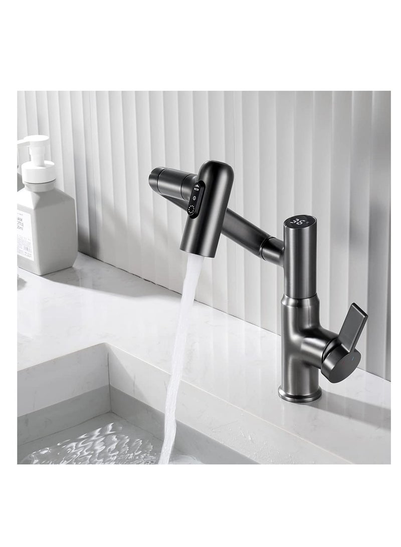 SYOSI Smart Temperature Bathroom Faucet,  Faucet features 360-degree swivel and liftable capability with pull down sprayer, for Single Handle Bathroom Sink, Kitchen Faucet taps (Matte Grey) - Image 5