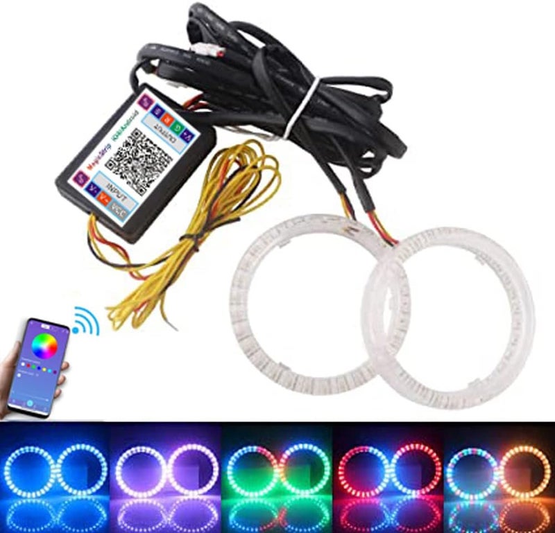 Qasim 1-Pair 80MM 30SMD 3535 LED RGB Angel Eyes Halo Rings for Motorcycle Car DRL Headlight - Image 1