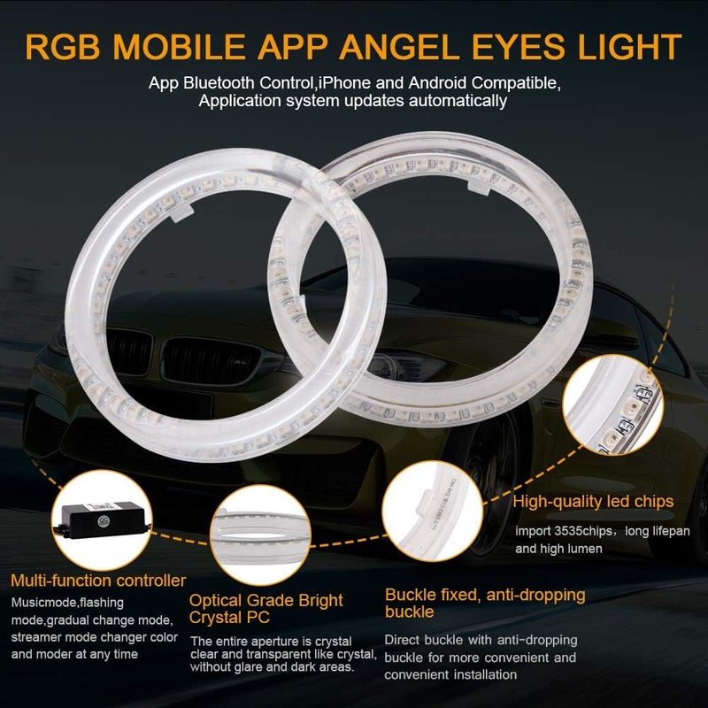 Qasim 1-Pair 80MM 30SMD 3535 LED RGB Angel Eyes Halo Rings for Motorcycle Car DRL Headlight - Image 3