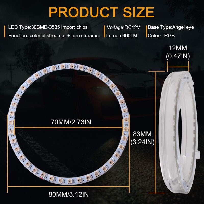 Qasim 1-Pair 80MM 30SMD 3535 LED RGB Angel Eyes Halo Rings for Motorcycle Car DRL Headlight - Image 2