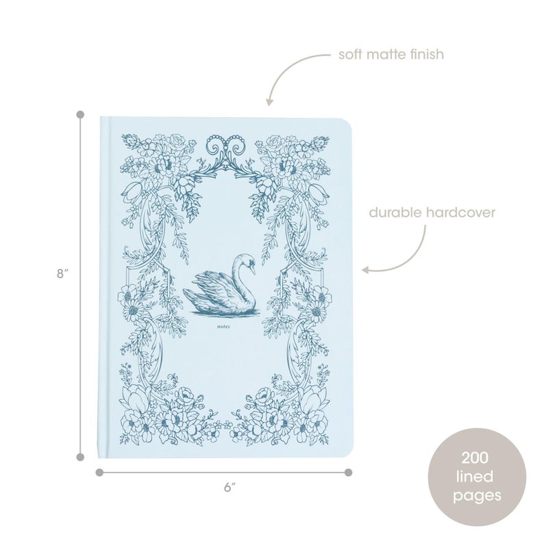Pearhead Hardcover Journal Notebook 6x8 â€“ Blue Swan College-Ruled Writing Journal with 200 Lined Pages for Notes, Work & Journaling - Image 2