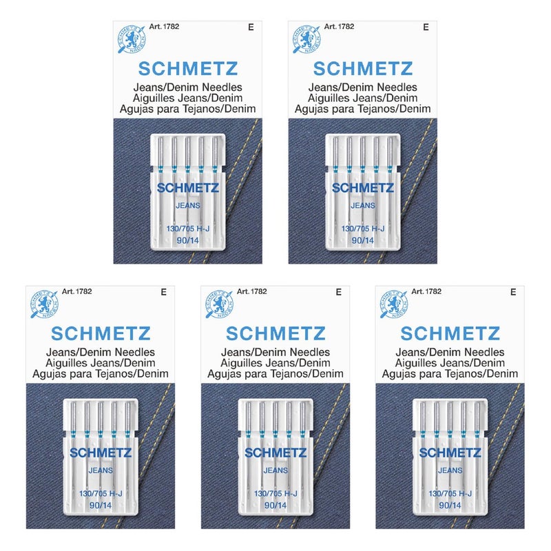 SCHMETZ Jean & Denim Sewing Machine Needles - Precision Needles for Heavy Fabric, Size 90/14, 5-Needle Cards, Pack of 5 - Image 1