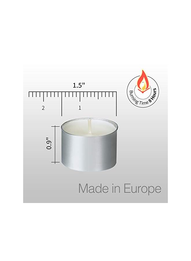 PROMASS شموع الشاي - 8 ساعات من الاحتراق الطويل، عبوات عملاقة 100،200،300 - شموع الشاي الأوروبية البيضاء بدون دخان وغير معطرة لشبات، حفلات الزفاف، عيد الميلاد، الزينة المنزلية - عبوة 100 - Image 2