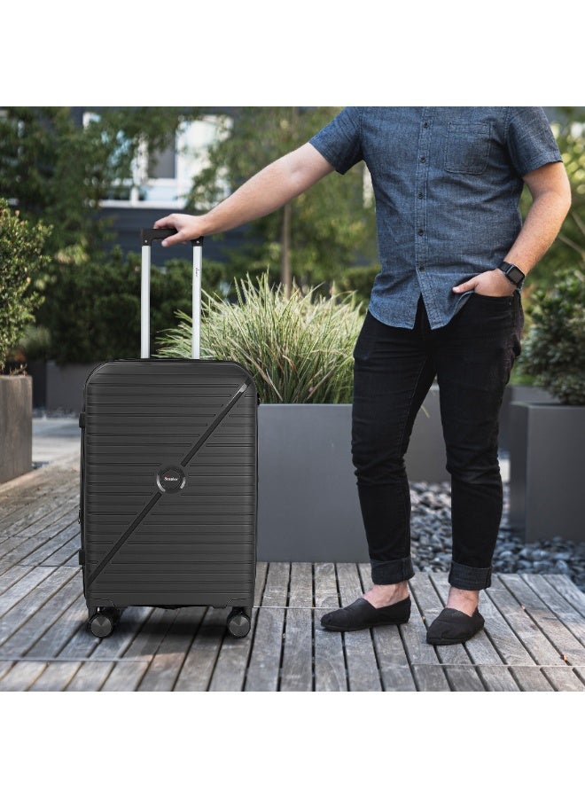 SENATOR Unisex Expandable Hard Case Luggage Lightweight PP Fashion Trolley Luggage with 4 Double Spinner Wheel and Safe Zippers KH1006-Black - Image 2