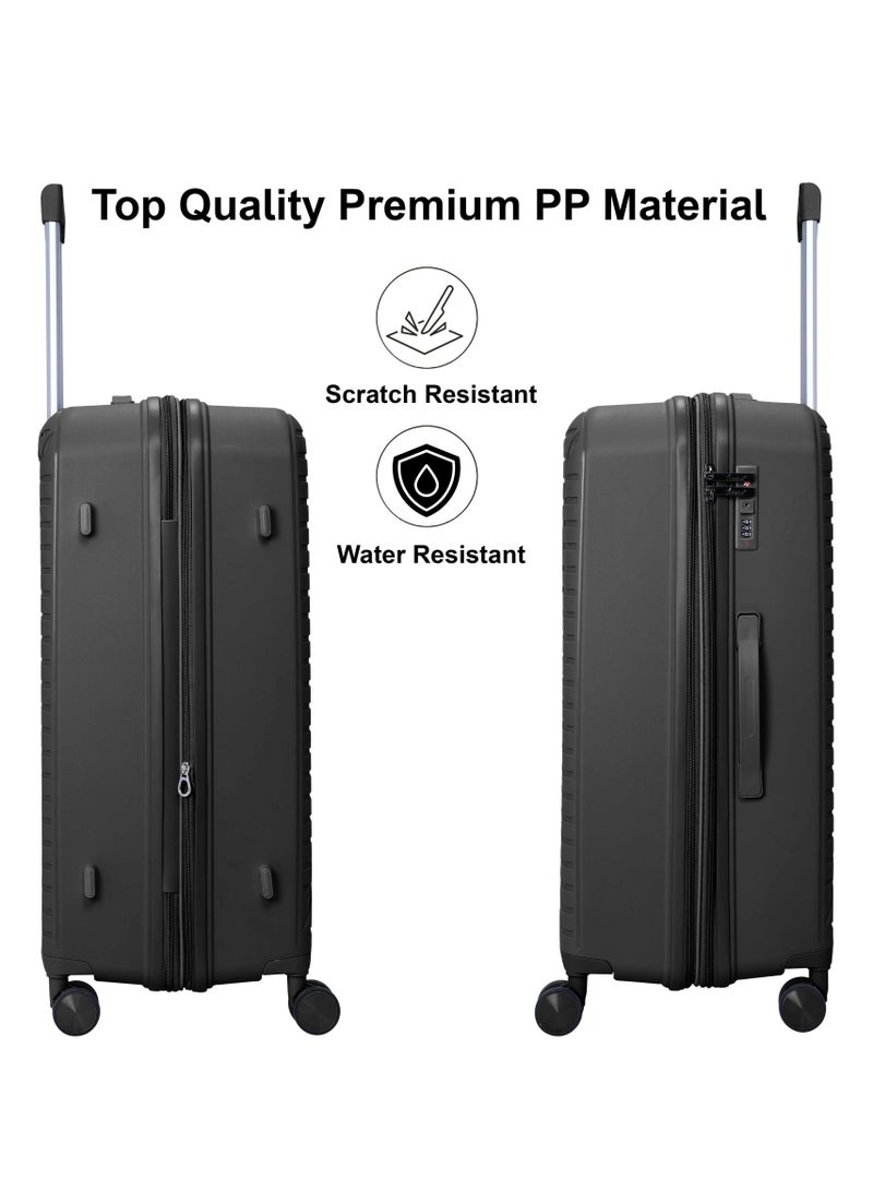 SENATOR Unisex Expandable Hard Case Luggage Lightweight PP Fashion Trolley Luggage with 4 Double Spinner Wheel and Safe Zippers KH1006-Black - Image 3