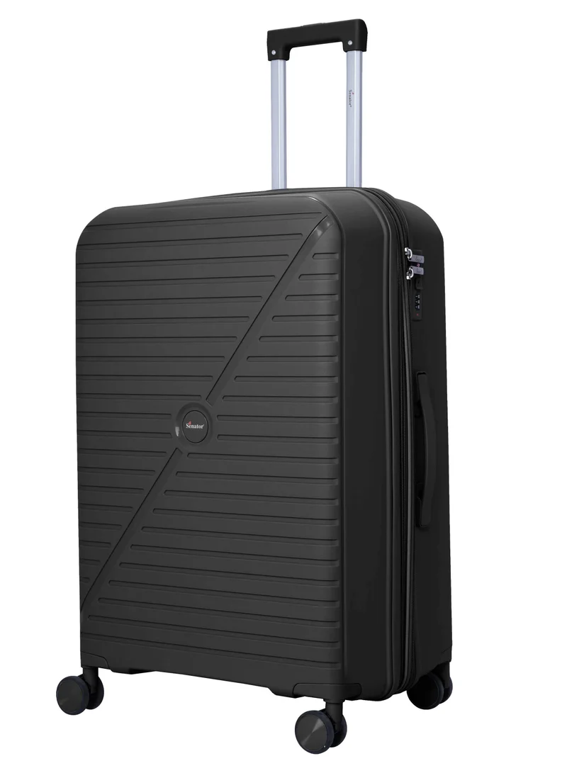 سيناتور حقيبة سفر بعجلات دوارة مزدوجة بسحاب آمن للجنسين قابلة للتوسيع وخفيفة الوزن من البولي بروبلين أسود
