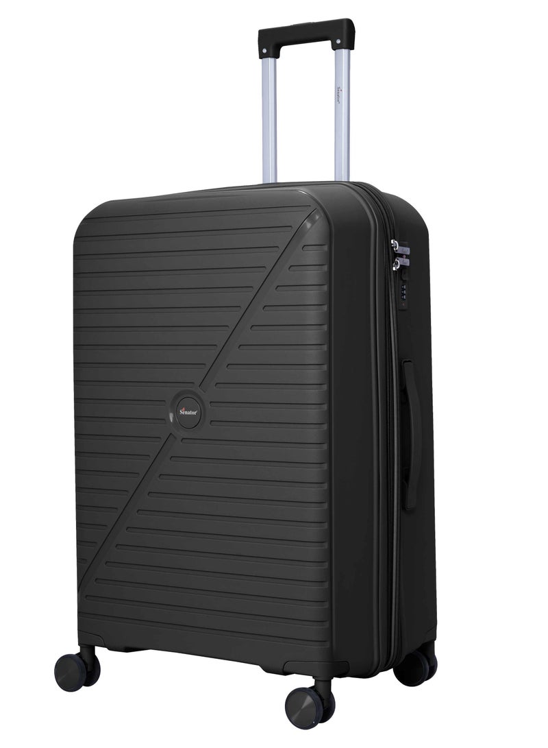 SENATOR Unisex Expandable Hard Case Luggage Lightweight PP Fashion Trolley Luggage with 4 Double Spinner Wheel and Safe Zippers KH1006-Black - Image 1