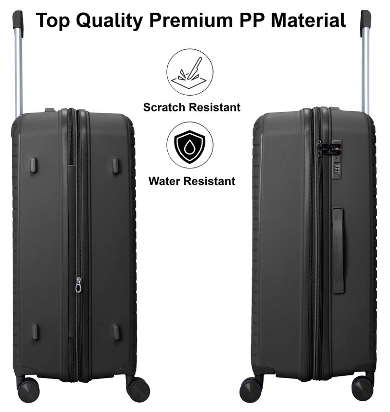 SENATOR Unisex Expandable Hard Case Luggage Lightweight PP Fashion Trolley Luggage with 4 Double Spinner Wheel and Safe Zippers KH1006-Black - Image 3