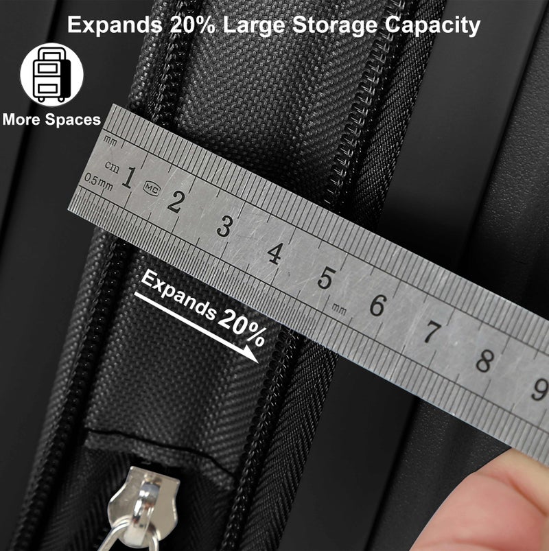 SENATOR Unisex Expandable Hard Case Luggage Lightweight PP Fashion Trolley Luggage with 4 Double Spinner Wheel and Safe Zippers KH1006-Black - Image 5