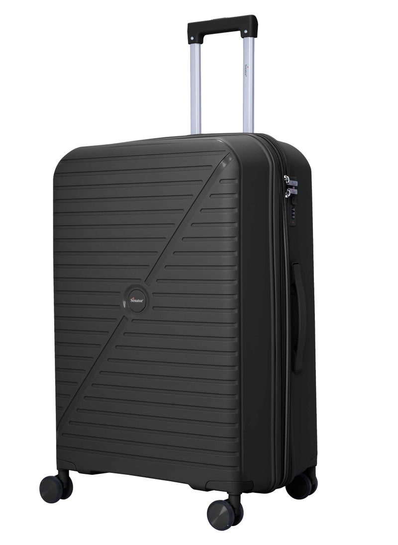SENATOR Unisex Expandable Hard Case Luggage Lightweight PP Fashion Trolley Luggage with 4 Double Spinner Wheel and Safe Zippers KH1006-Black  - Image 1