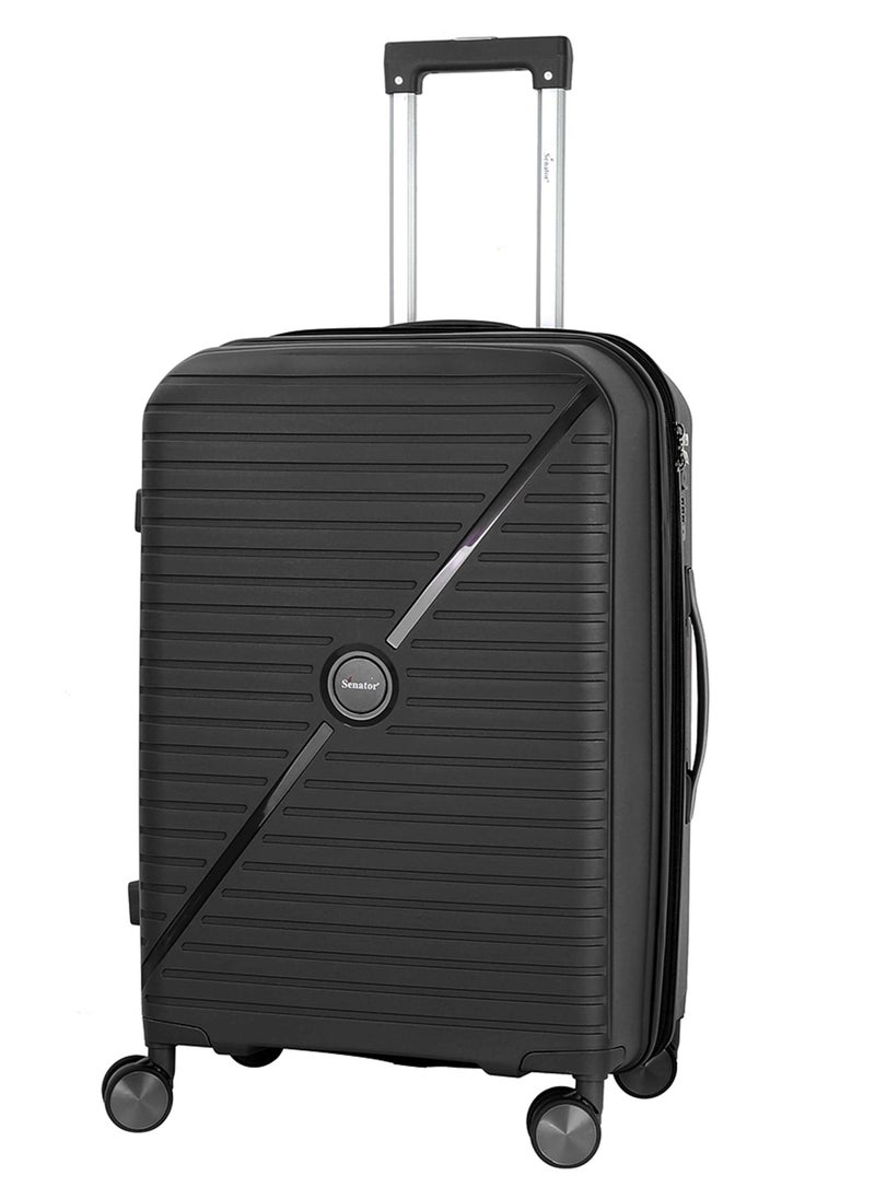 SENATOR Unisex Expandable Hard Case Luggage Lightweight PP Fashion Trolley Luggage with 4 Double Spinner Wheel and Safe Zippers KH1006-Black  - Image 3