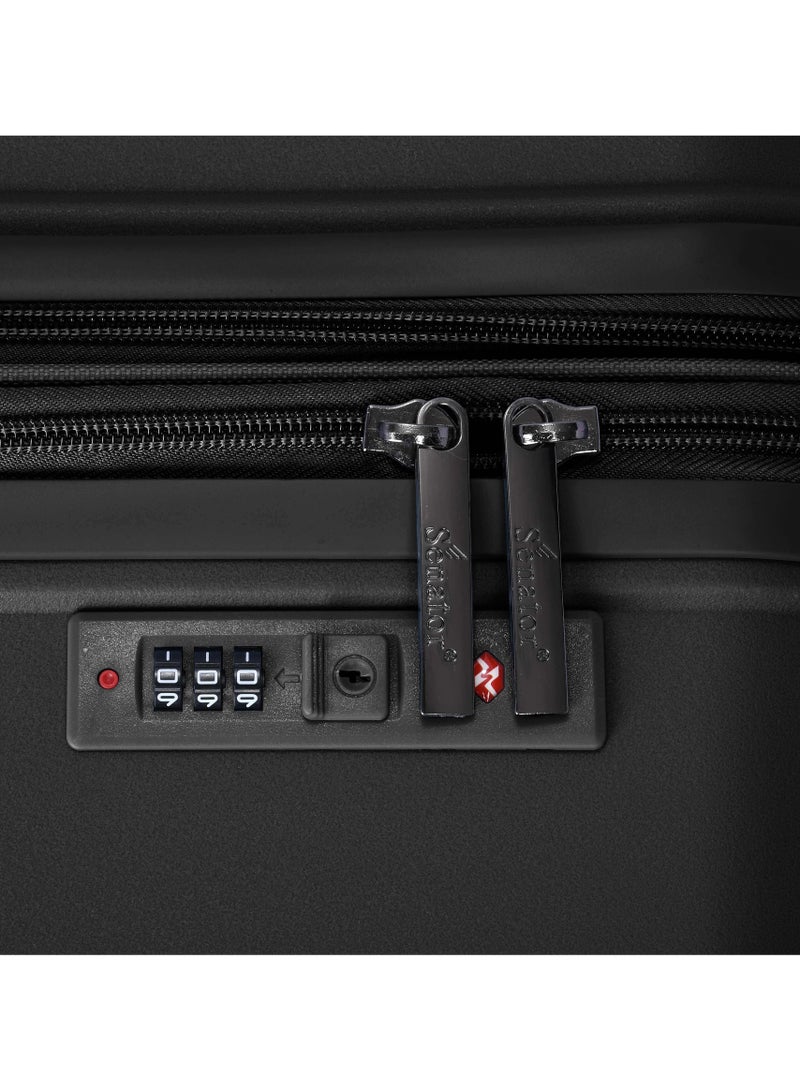 Unisex Expandable Hard Case Luggage Lightweight PP Fashion Trolley Luggage with 4 Double Spinner Wheel and Safe Zippers KH1006-Black
