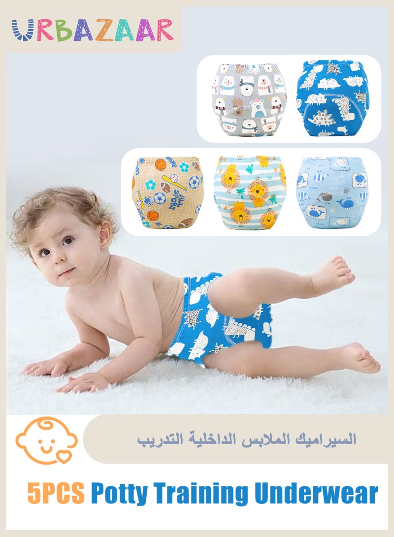 URbazaar Baby Potty Training Underwear for Boys and Girls, 5 Pack Absorbent Training Pants for Toddlers with Printed Reusable Cotton Toilet Training Pants for 12-18kg Kids (2-4 Years) - Image 1
