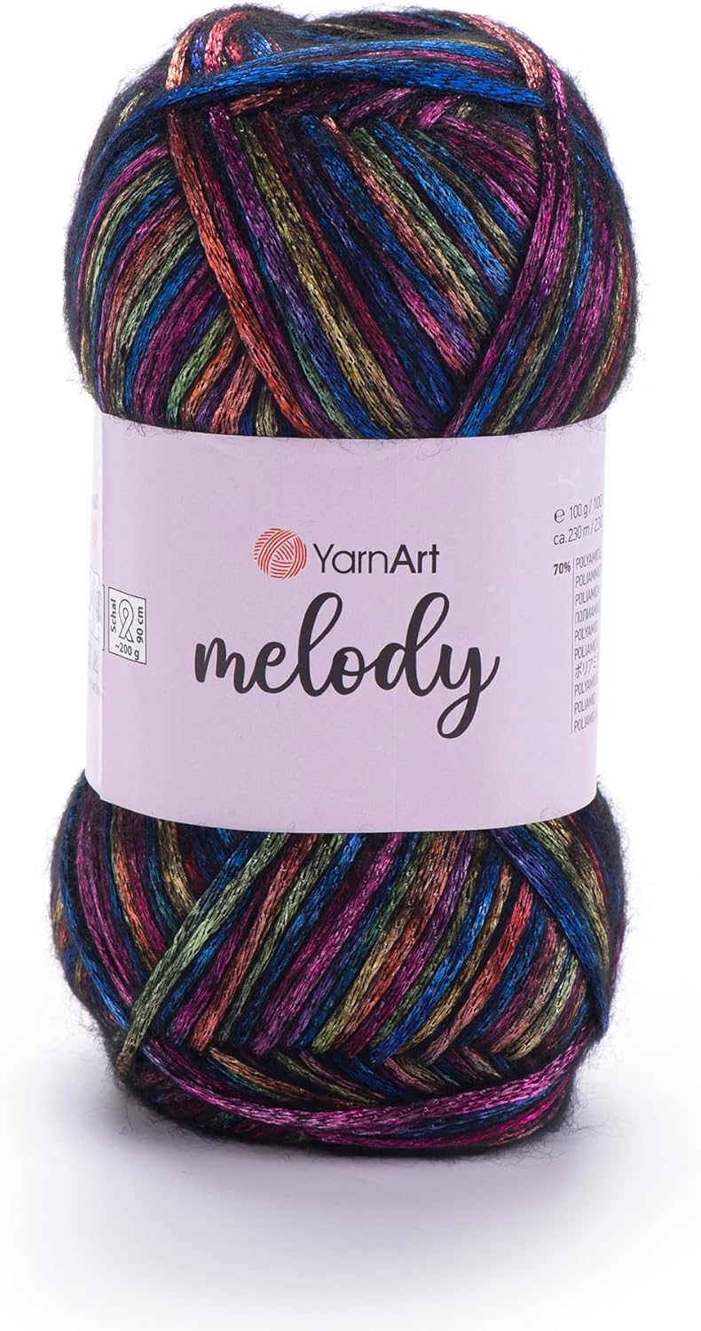 YarnArt 1 كرة من خيط يارن آرت ميلودي المتنوع خيط شينيت لامع بلمسة معدنية للخياطة والكروشيه 100 جرام 35 أونصة 230 متر 251 ياردة 70 بولياميد 21 أكريليك 9 صوف مزيج 901 - Image 1