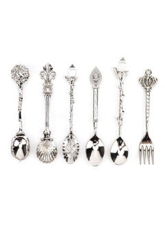Zerodis 6Pcs Teaspoon Set Small Vintage Retro Royal Zinc Alloy Dessert Spoon With Fork Silverware Tableware Coffee Spoon For Home Kitchen Cafe Sugar Stir Ice Cream Cake  - Image 1