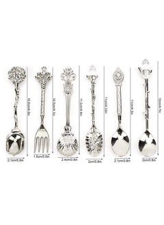 Zerodis 6Pcs Teaspoon Set Small Vintage Retro Royal Zinc Alloy Dessert Spoon With Fork Silverware Tableware Coffee Spoon For Home Kitchen Cafe Sugar Stir Ice Cream Cake  - Image 3