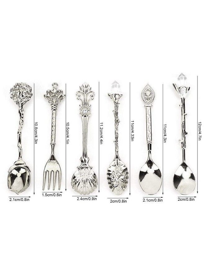Zerodis 6Pcs Teaspoon Set Small Vintage Retro Royal Zinc Alloy Dessert Spoon With Fork Silverware Tableware Coffee Spoon For Home Kitchen Cafe Sugar Stir Ice Cream Cake  - Image 3