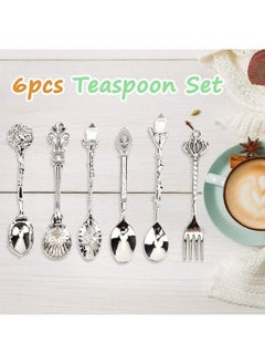 Zerodis 6Pcs Teaspoon Set Small Vintage Retro Royal Zinc Alloy Dessert Spoon With Fork Silverware Tableware Coffee Spoon For Home Kitchen Cafe Sugar Stir Ice Cream Cake  - Image 5