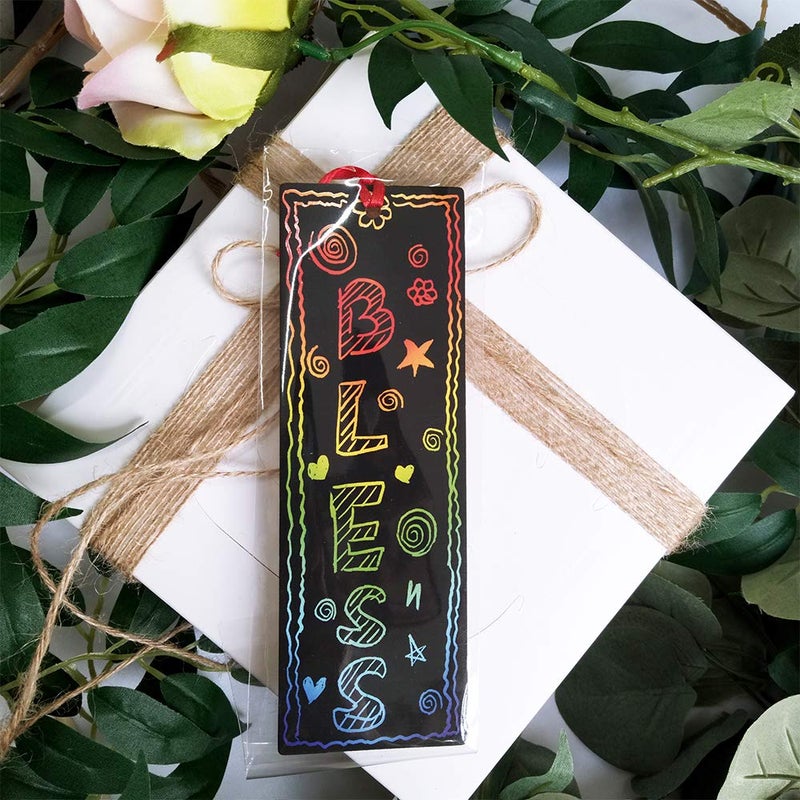 Supla 36 Sets 4 Style Magic Scratch Rainbow Bookmarks Making Kit for Kids Students Party Favor Scratch Paper DIY Bookmarks Bulk with Scratching Tools Satin Ribbons for Classroom Activities - Image 5