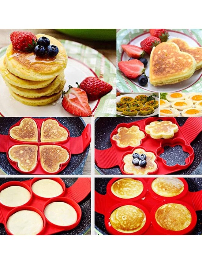 Silicone Egg Ring, 100% Food Grade Egg Cooking Rings, Egg Rings Non Stick, Perfect Fried Egg Mold or Pancake Rings, Reusable, Pancake Maker with 4 Cavity (Heart Round Star) 4pcs  - Image 3