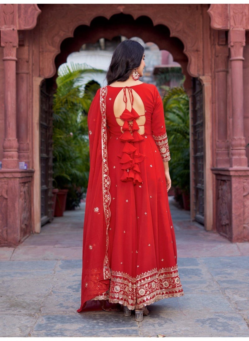 Super Asian Elegant Faux Georgette Gown Set with Pant & Embroidered Dupatta – Thread & Sequin Work - Image 4