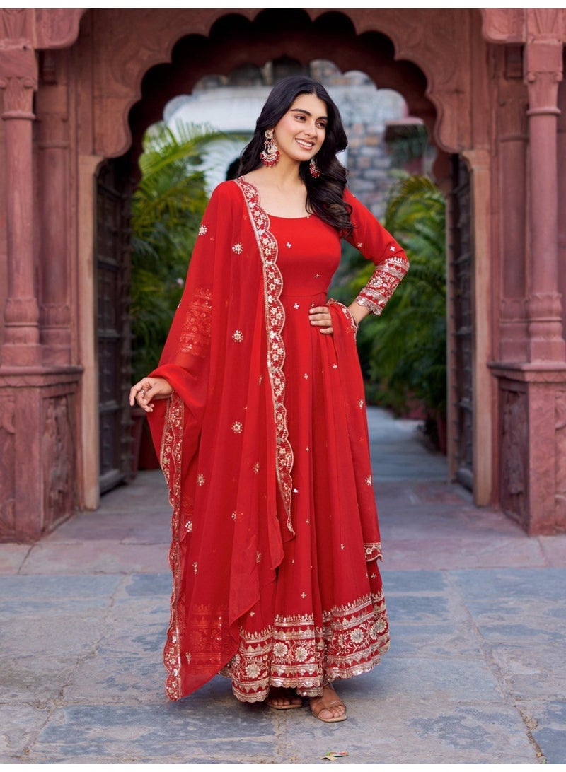 Super Asian Elegant Faux Georgette Gown Set with Pant & Embroidered Dupatta – Thread & Sequin Work - Image 2