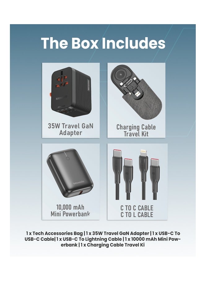 Moxedo Portable Tech Accessories Bag Travel Organizer for Electronic Accessories with 10,000 mAh Power Bank, 35W Travel GaN Adapter, Charging Travel Kit and 2 Charging Cable - Image 4