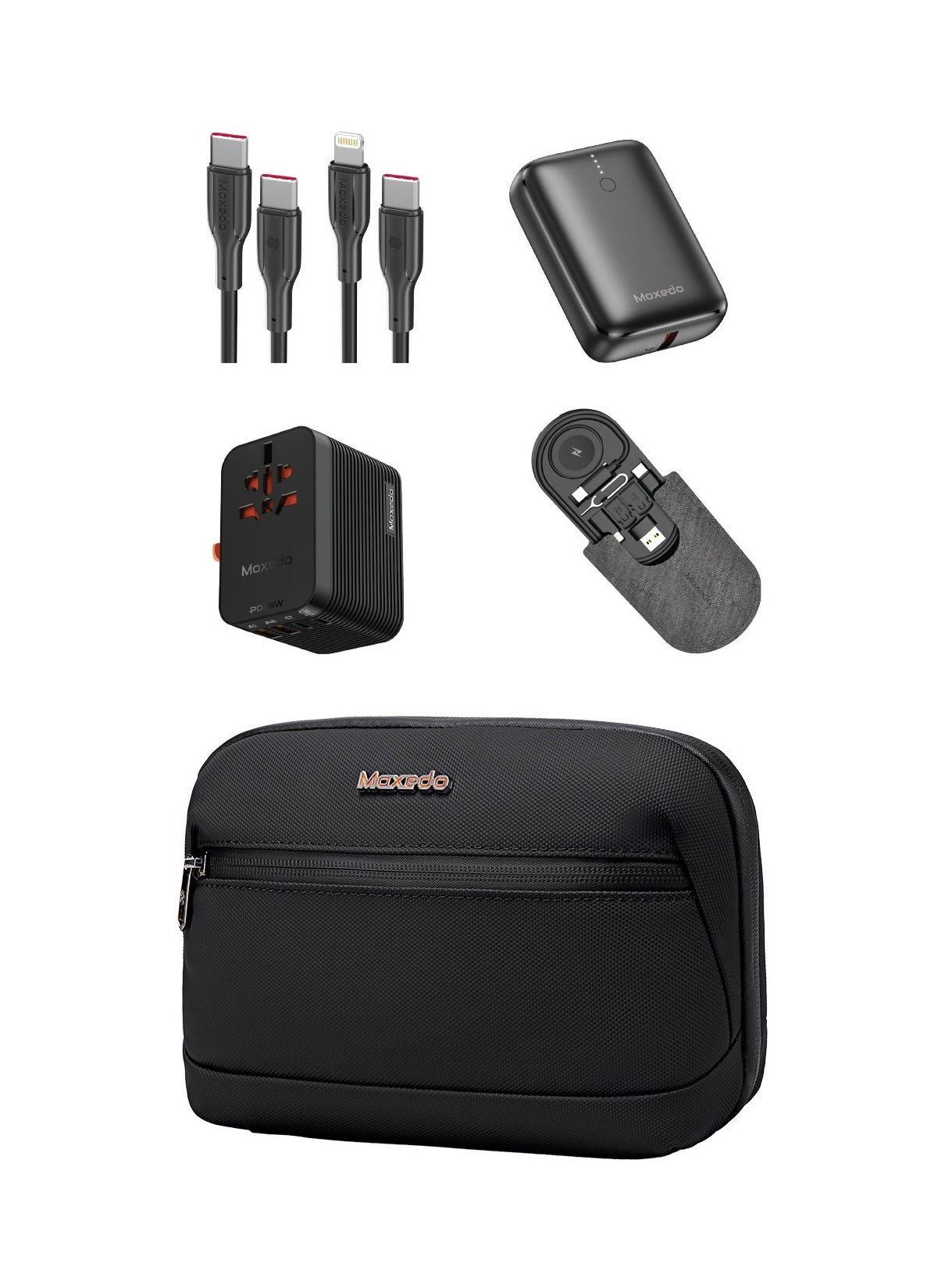 Moxedo Portable Tech Accessories Bag Travel Organizer for Electronic Accessories with 10,000 mAh Power Bank, 35W Travel GaN Adapter, Charging Travel Kit and 2 Charging Cable