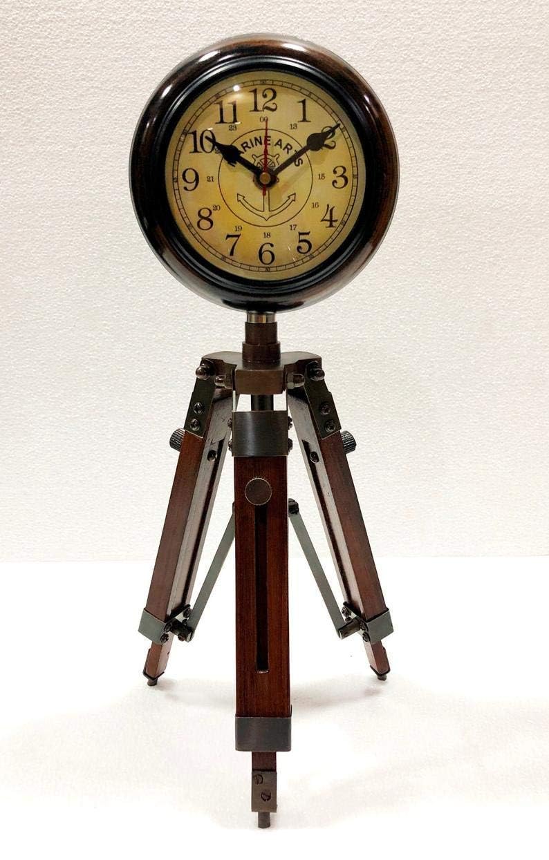 MS ALFA Enterprises Vintage Antique Wooden Roman Number Clock with Tripod Stand Grandfathers Clock on Tripod Home Decor Brown - Image 1