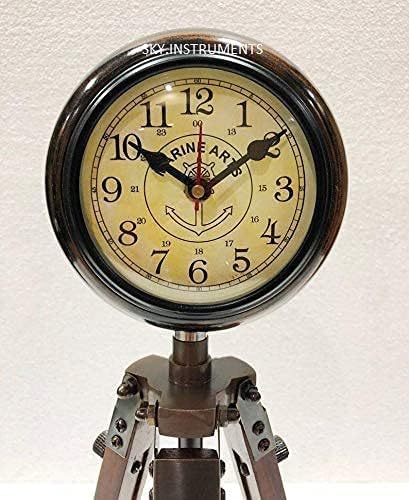 MS ALFA Enterprises Vintage Antique Wooden Roman Number Clock with Tripod Stand Grandfathers Clock on Tripod Home Decor Brown - Image 3