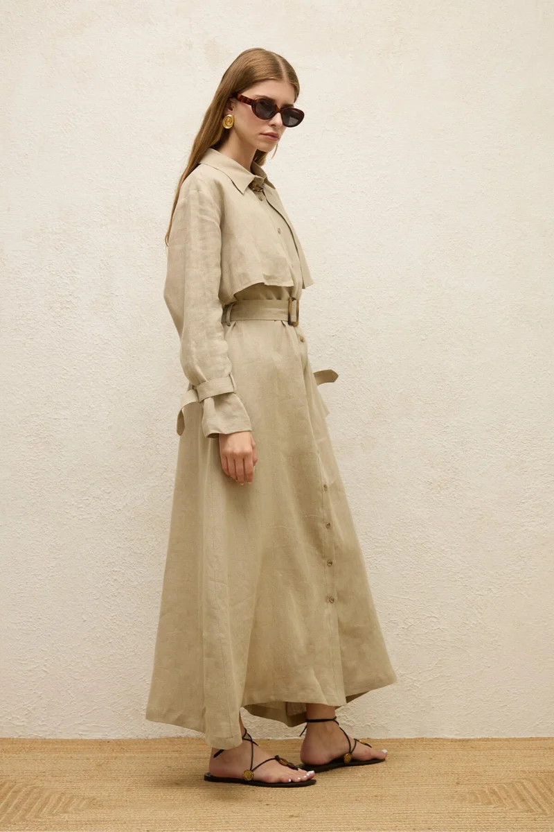 مانوكا Belted Linen Maxi Dress