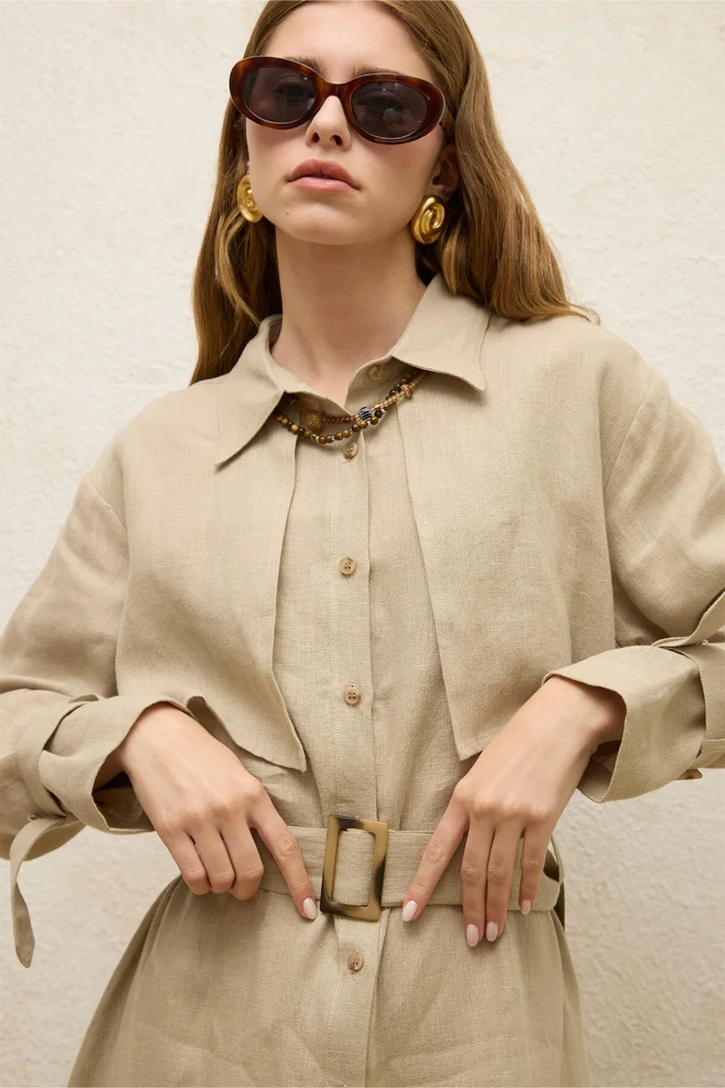 مانوكا Belted Linen Maxi Dress