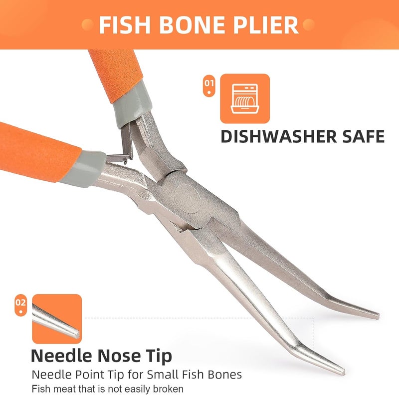 SIDAZON Fish Bone Pliers/Tweezers 6 Inches Bent nose pliers Curved Stainless Steel With Non-Slip Grip - Image 4