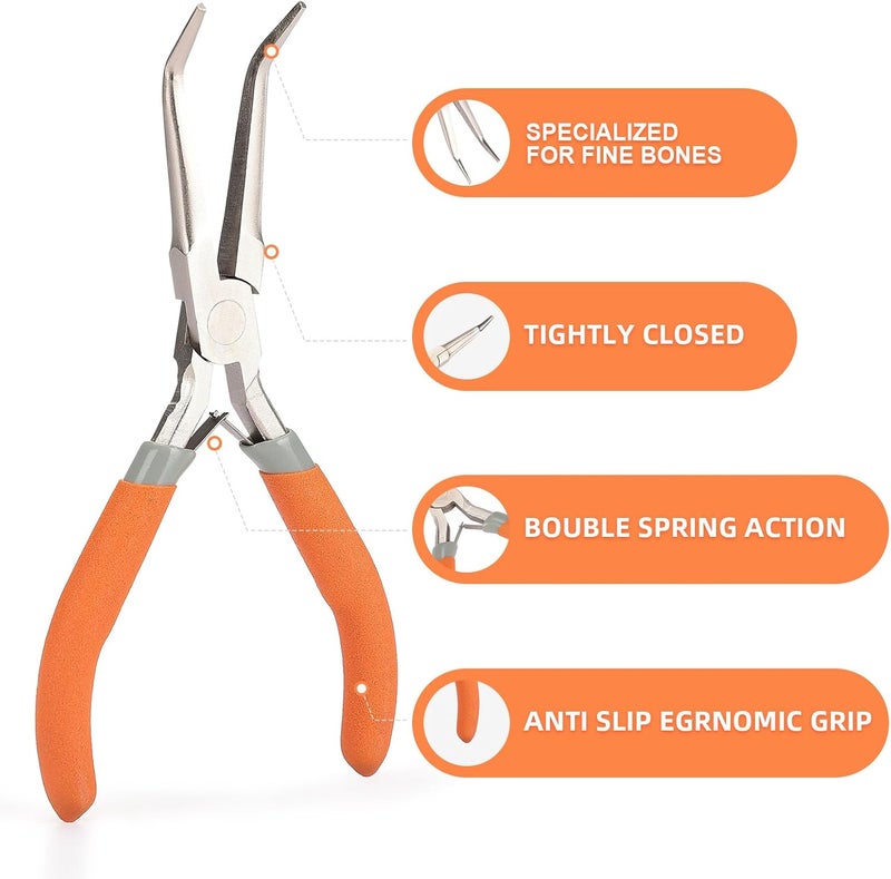 SIDAZON Fish Bone Pliers/Tweezers 6 Inches Bent nose pliers Curved Stainless Steel With Non-Slip Grip - Image 5