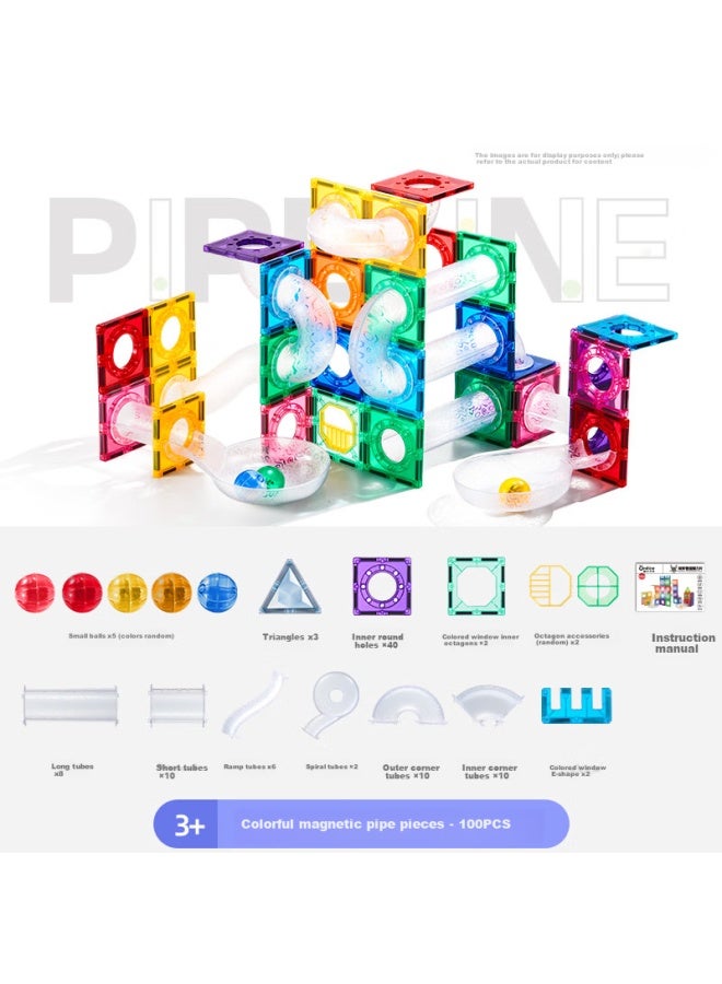 Onshine Onsheen Magnetic Pipe Tiles, Thickened Suction Drill Surface, Light And Shadow Colorful Window Roller Ball Track, Educational Toy For Children - Colorful 100pcs - Image 3