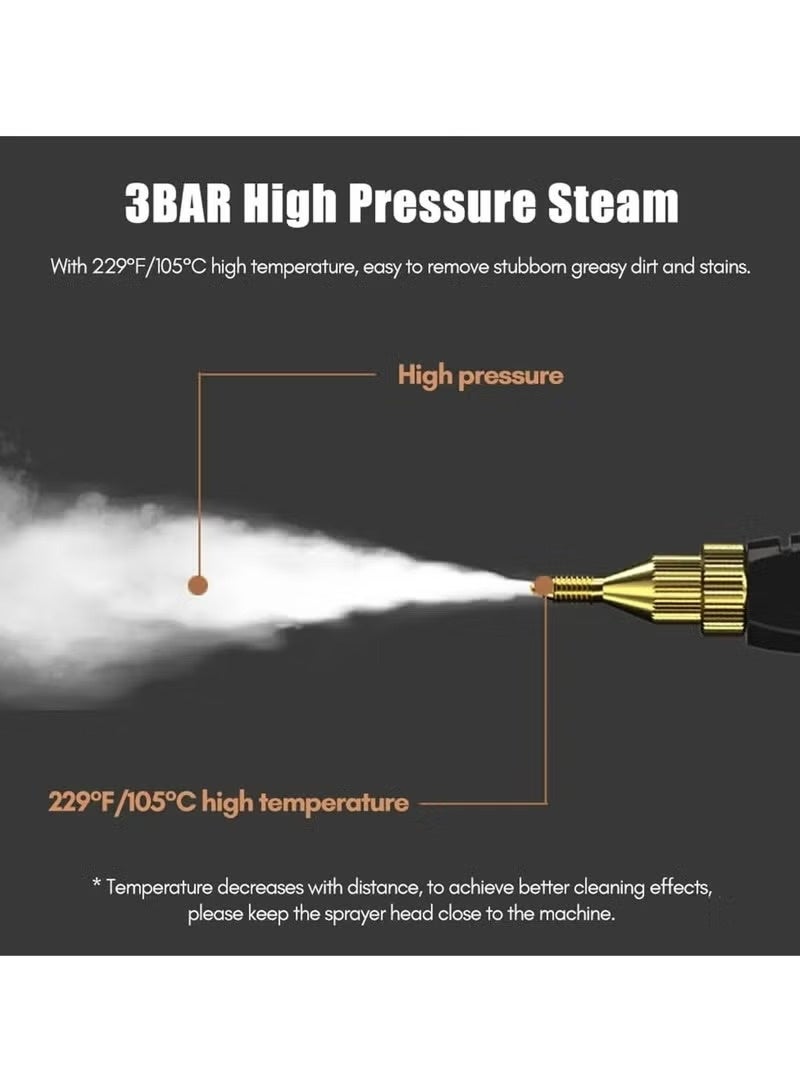 TOBI 2500W High Pressure Handheld Steam Cleaner with 1100ml Tank – 6-Level Adjustable, Touchscreen Steamer, 3 Brush Heads – 3.0 Bar, 105°C Pressurized Steam Cleaning Machine for Home, Kitchen, Car & Upholstery - Image 2