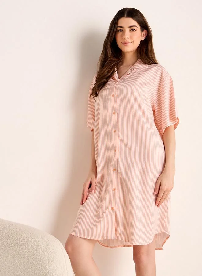 سبلاش فيڤ قميص نوم بياقة مشقوقة مخطط