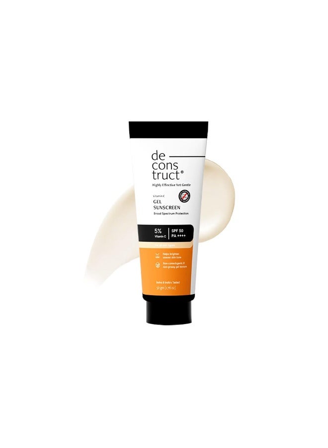 Deconstruct 5% Vitamin C Gel Sunscreen for Oily Skin SPF 50 PA++++ | Brightens Skin Tone | New Gen UV Filters | Lightweight & Non-greasy | In vivo tested | For Men & Women - 50g - Image 1