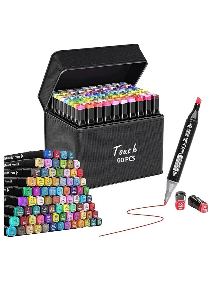 علبة أقلام تحديد دائمة للأعمال الفنية من جيلانتي ألوان فلوماستر للرسم رسم مزدوجة السن من فانتاستيك كيدز تويز للتصميم والرسم والرسومات الجرافيتي عبوة من 60 لون متعدد الألوان - Image 1