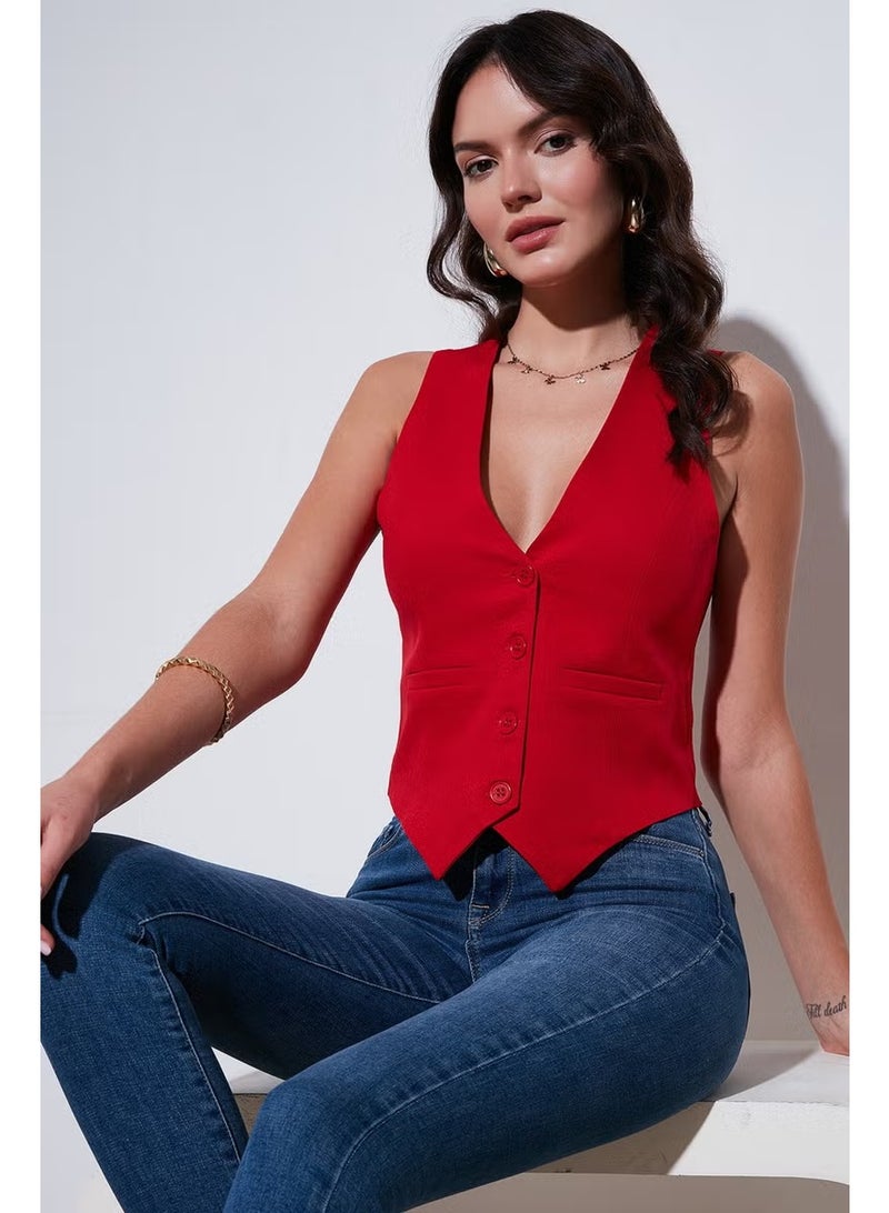 Lela سترة نسائية مزودة بأزرار على شكل حرف V 6696796 - Image 2