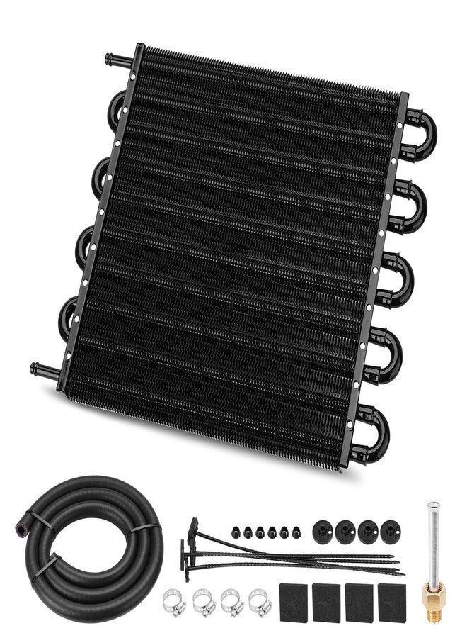 FILTERUP Upgrade 10 Pass Aluminium Transmission Oil Cooler, 5/16" Universal 10 Rows Tube And Fin Cooler Kit Engine With Hose Mounting, Black - Image 1