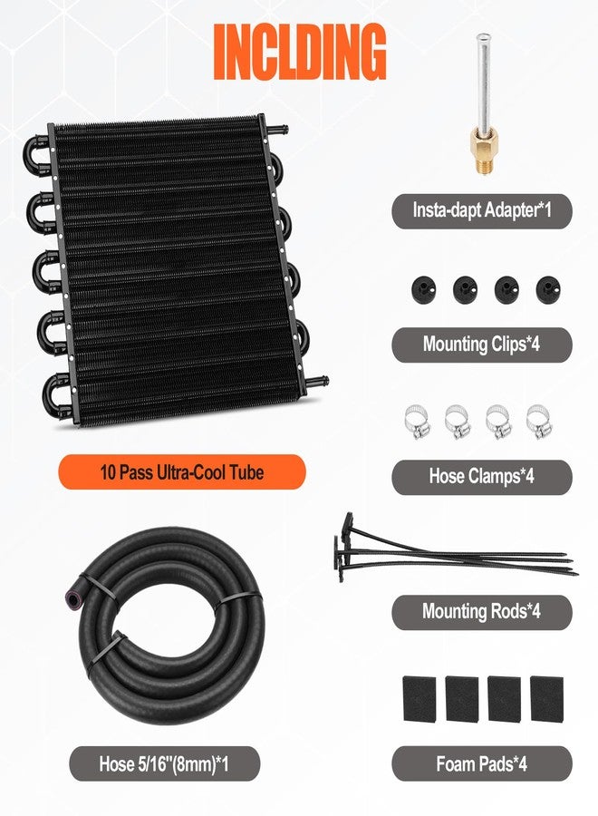 FILTERUP Upgrade 10 Pass Aluminium Transmission Oil Cooler, 5/16" Universal 10 Rows Tube And Fin Cooler Kit Engine With Hose Mounting, Black - Image 2