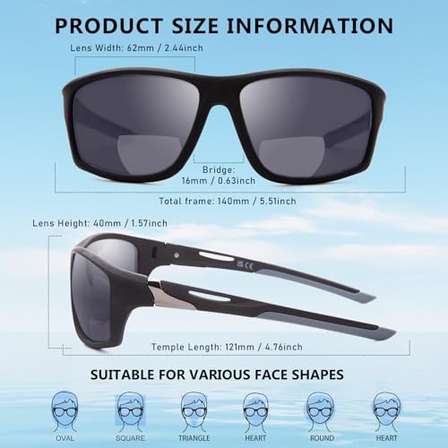 DEHOTRE 2 Pack Bifocal Reading Sunglasses Men Wrap Around Sports Sun Readers Outdoor Clear Top Soft Nose Pads PC Frame UV400 Black & Grey 2.00 - Image 4