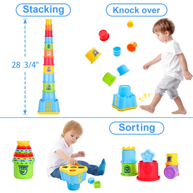 iPlay, iLearn Baby Stacking Toys, Toddler Nesting Stack Cups, Infant Stackable Block, Kids Sorting Game W/Shape Sorter for Sand Bath, Birthday Gift for 12 18 24 Month 1 2 3 Year Old Boys Girls - Image 2