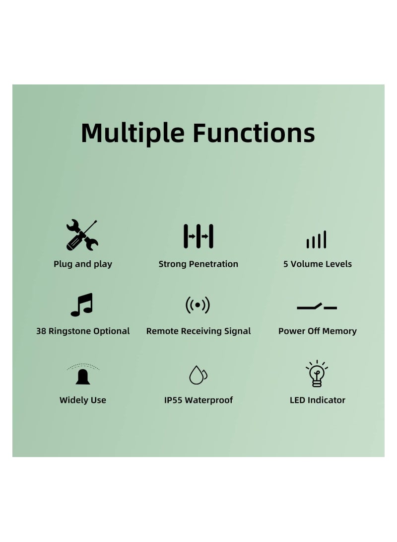 Wireless Waterproof Doorbell Kit with Long Range 1050ft 38 Melodies for Home Office and Classroom Use European Plug - Image 3