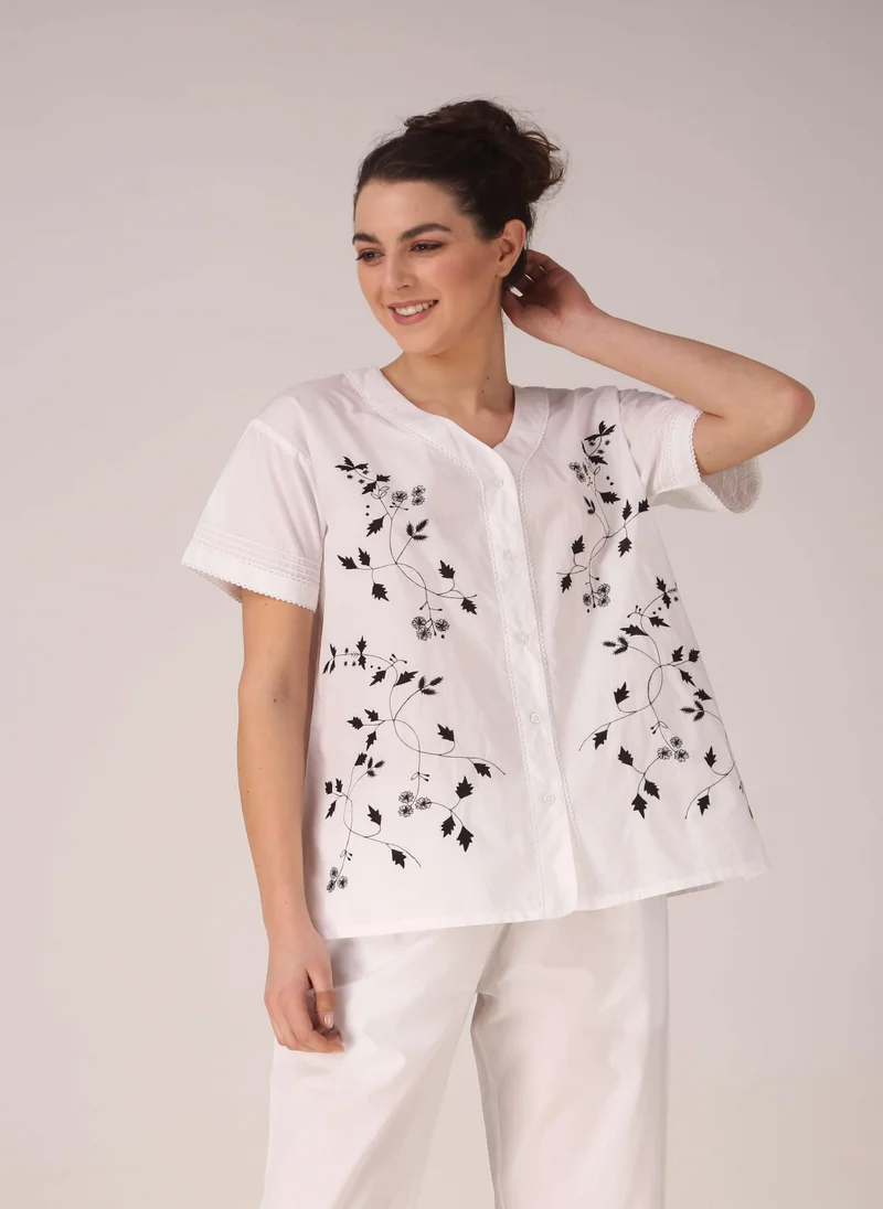 After Dark Kylie, Embroidered Chic Cotton Pyjama Set